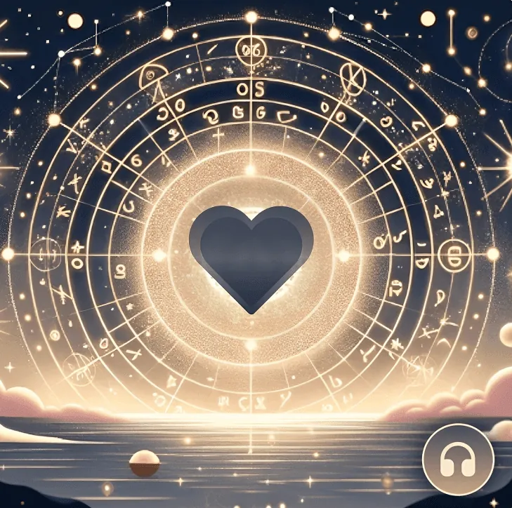 Love Attraction Subliminal Track cover, a glowing heart in a golden zodiac circle